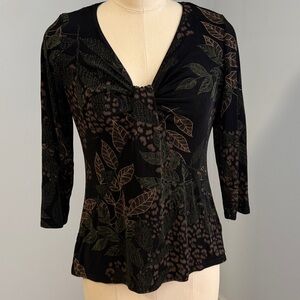 Ronni Nicole Black and Tan Leaf Print Blouse SZM